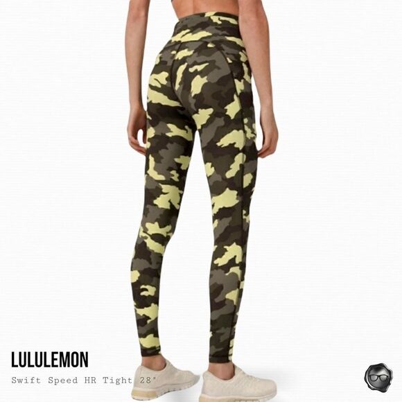 LULULEMON SWIFT SPEED HIGH-RISE TIGHT 28” IN CRISPIN GREEN CAMO WOMEN’S LEGGINGS - Picture 3 of 12